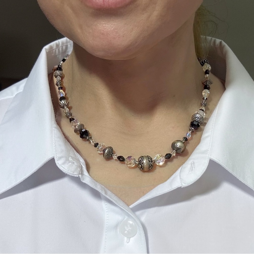 Tres Jolie 16” Black & Iridescent Swarovski Crystal Sterling Silver Necklace
